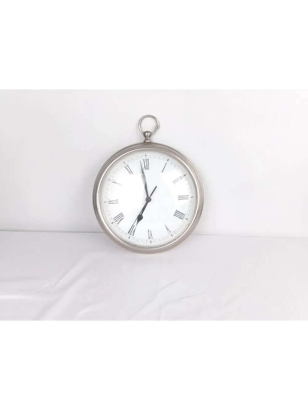 Pottery Barn Pocket Watch Wall Clock Silver Tone Roman Numerals Tested Works